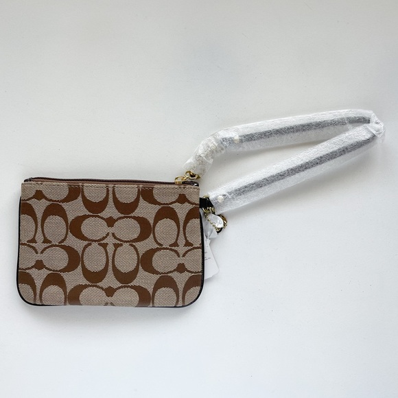 COACH WRISTLET NEW Top Zip F49174 Signature Canvas Brown, Gold & Brown - Picture 3 of 5